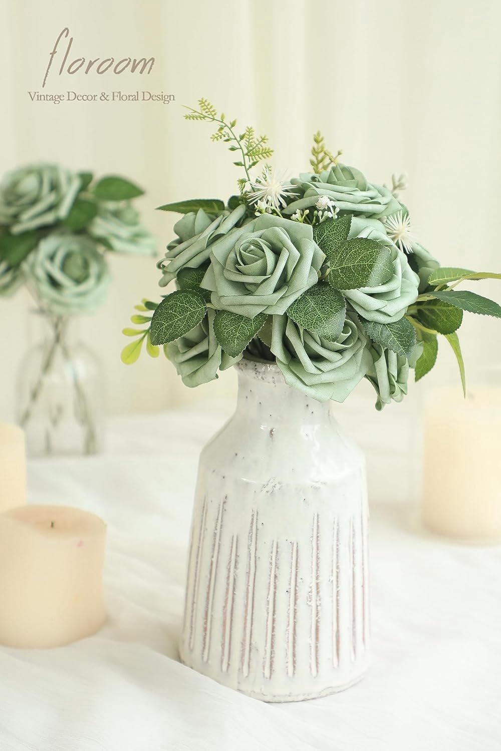Artificial Flowers 25pcs Real Looking Emerald Green Ombre Colors Foam Fake Roses with Stems for DIY Wedding Bouquets Bridal Shower Centerpieces Sage Green Floral Arrangements Tables Decoration