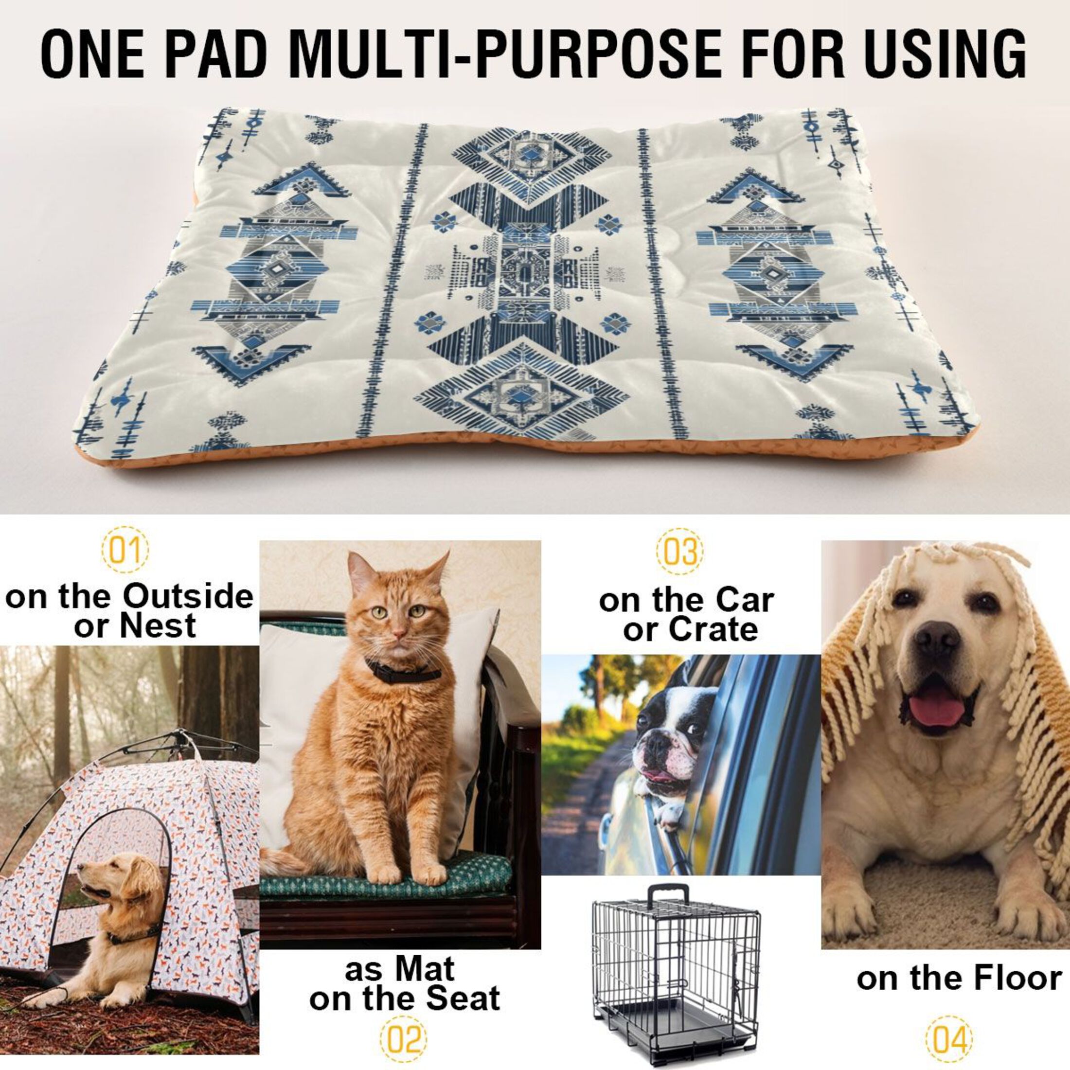 Cozy Mat Pet Bed Indoor Outdoor Warm Soft For Cat Dog Puppy(S/M) Ethnic Exotic