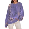 thumbnail image 2 of miqiqism Vintage Tops for Women Fall Exercise Pullover Blouses Juniors Comfy Long Sleeve Round Neck Shirts Casual Winter Ethnic Floral Tunic Sweatshirts,Purple,Medium, 2 of 6