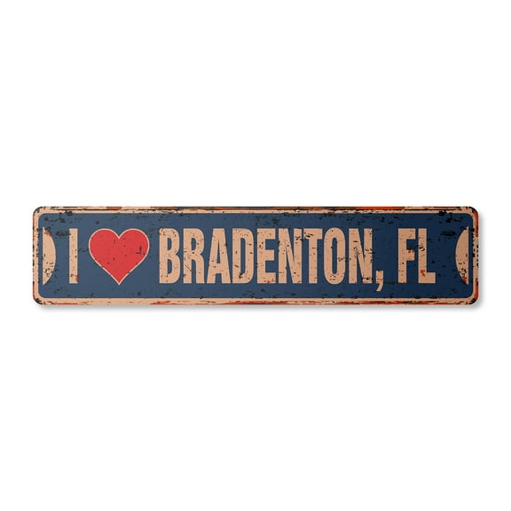 I LOVE BRADENTON FLORIDA Vintage Aluminum Street Sign fl city state us wall road décor rustic metal tin gift | Indoor/Outdoor | 18" Wide