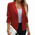 thumbnail image 3 of 2025 Summer Linen Women 3/4 Stretchy Ruched Sleeve Fully-Lined Casual Work Jacket with Pockets Red XXL, 3 of 8