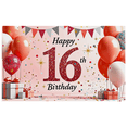 thumbnail image 5 of Glittery 16th Birthday Backdrop Banner with Balloons Stars and Gifts Party Supplies Birthday Decoration Photography Props Party Decor Background, 5 of 8