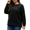 thumbnail image 3 of FlorCurve Plus Size Sweatshirts for Women Side Slit Pullover Sweatshirts Crew Neck Long Sleeve Lightweight Oversized Cotton Blouse, Black 4XL, 3 of 9