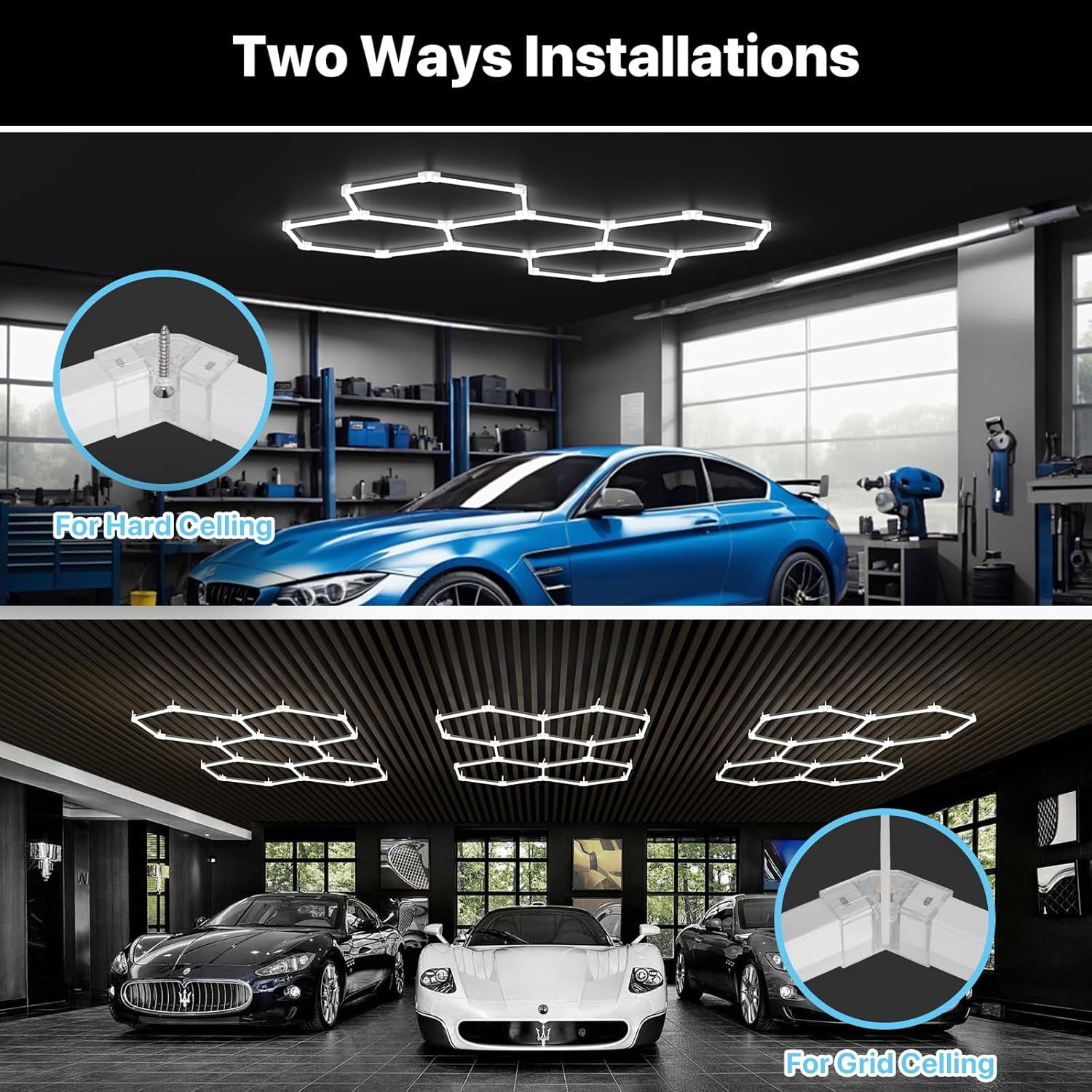 Modular Hexagon Garage Lights, for Auto Shops, Super Bright Ceiling Garage Lights, Easy Assembly