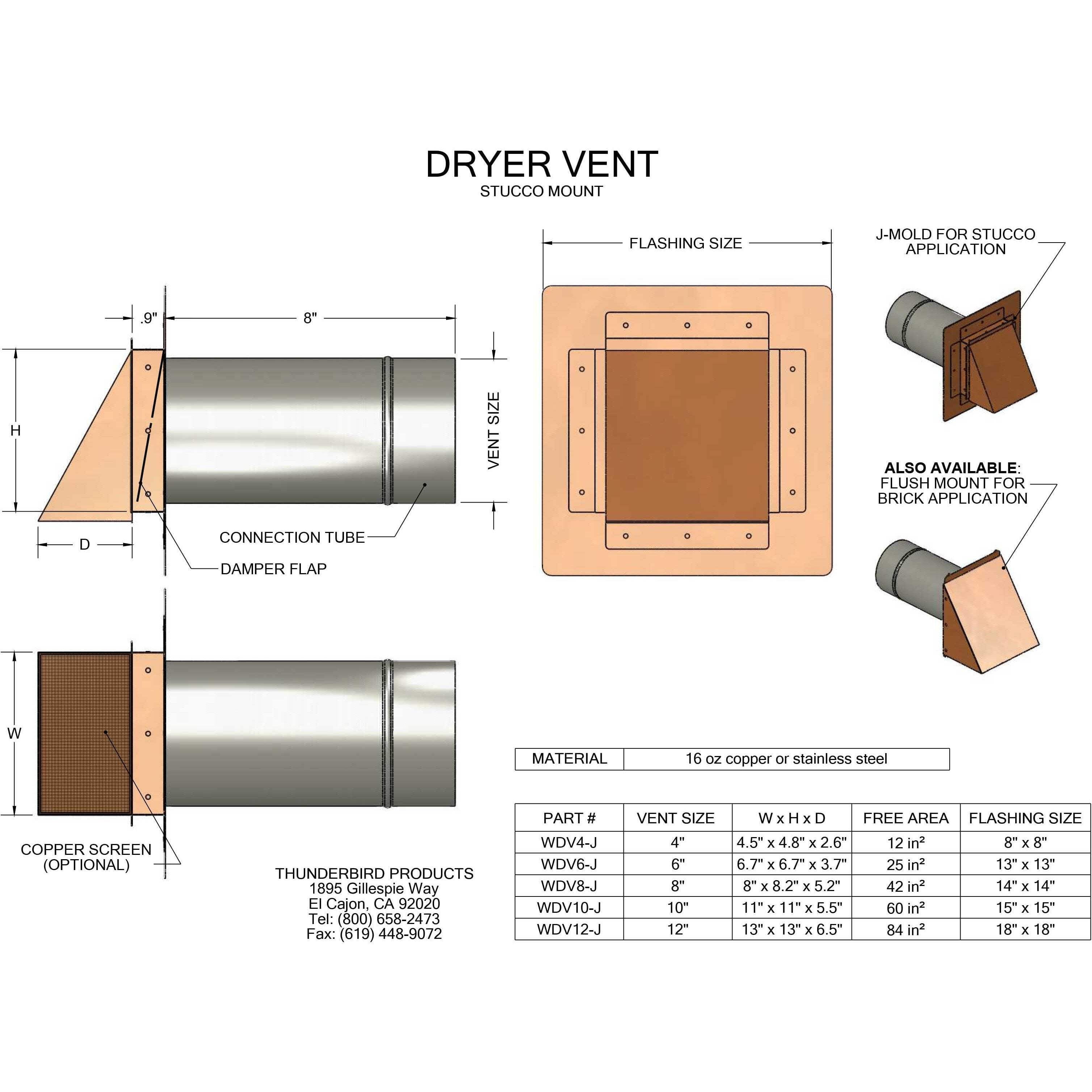 Stainless Steel Dryer Exhaust Vent (4" - 12") Duct Size: 4", Mount Type: Flush, Flapper - Screen: Flapper