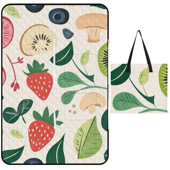Tropical Fruits with Exotic Flavors Waterproof Picnic Blanket with Foldable Zipper, Suitable for Outdoor Use, Suitable for Travel, Camping, Beaches, Parks, Grasslands, Picnic Blanket Accessories