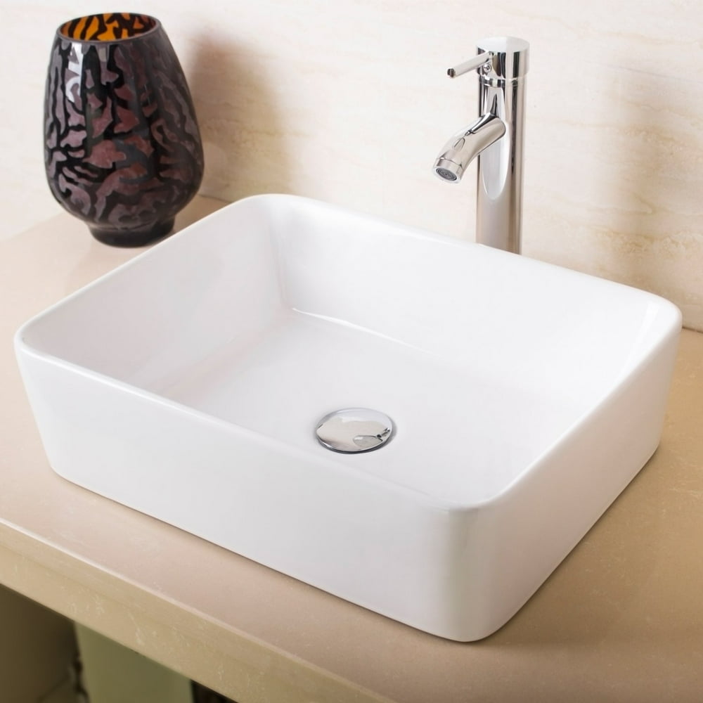 Ainfox Bathroom White Rectangle Porcelain Ceramic Vessel Vanity Sink