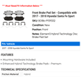 thumbnail image 2 of Front Brake Pad Set - Compatible with 2017 - 2018 Hyundai Santa Fe Sport, 2 of 2