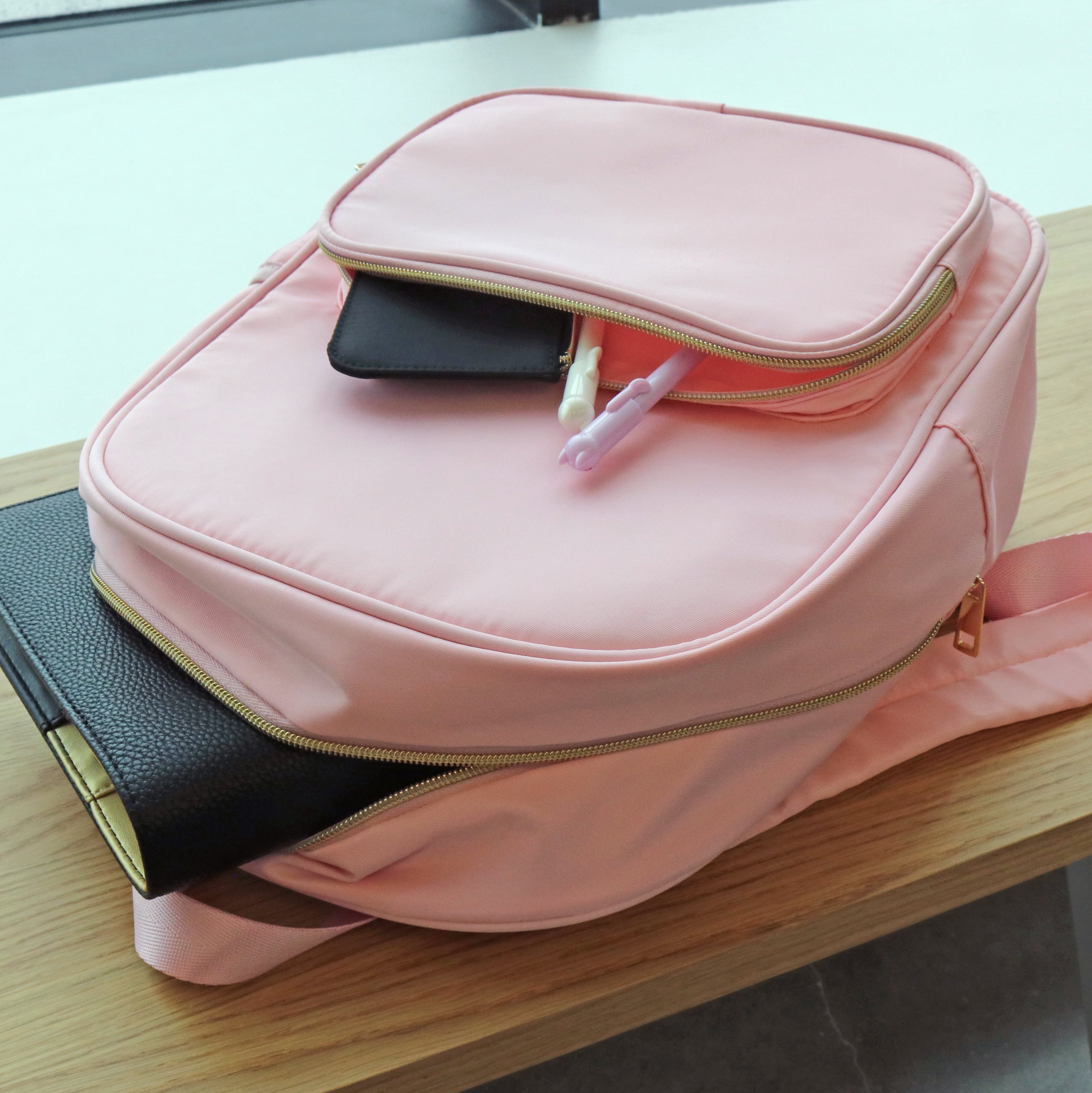 Hello Hobby Nylon Backpack, Customizable Travel Book Bag for Crafts, School, and Everyday Use, Pink
