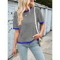 thumbnail image 4 of Womens Tops Casual Summer Crewneck Short Sleeve Striped Color Block Knit High Low Trendy Pullover Sweaters Black & Blue XXL, 4 of 9