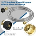 thumbnail image 2 of 12FT Stainless Braided Propane Adapter Hose with Gauge, Propane Tank Hose Adapter 1lb to 20lb Converter for QCC1/Type1 Coleman Camp Stove, Buddy Heater, Tabletop Grill&More 1lb Portable Appliance, 2 of 8
