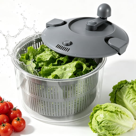 Large Salad Spinner 4.5L/4.8QT, Manual Crank Lettuce Dryer, Vegetable Washer with Locking Lid & Drain System for Fruit Greens Pasta