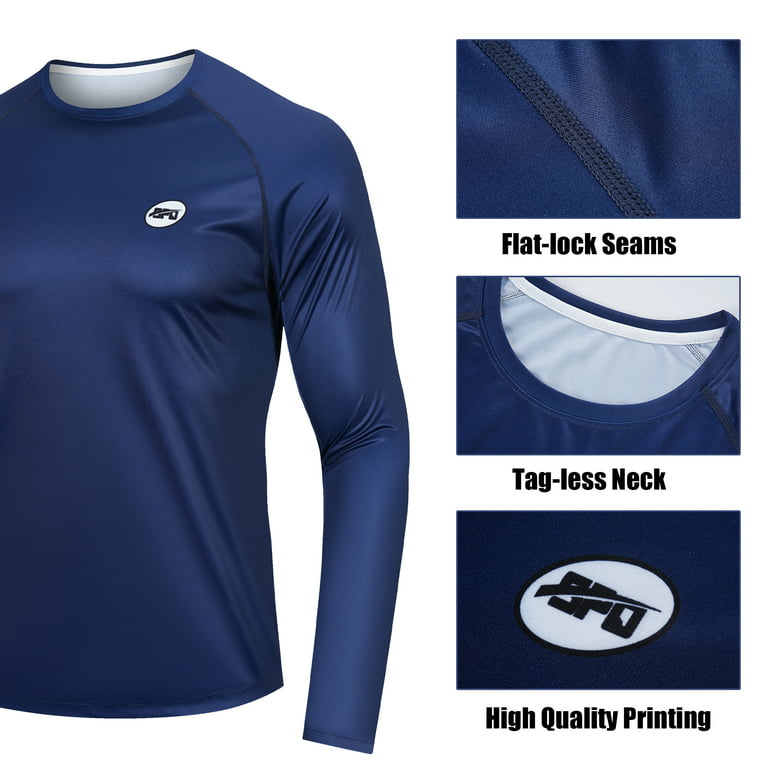 Mens Long Sleeve T Shirts UPF 50+ Sun Protection Athletic Shirt for Hiking  Running Fishing Navy Blue S