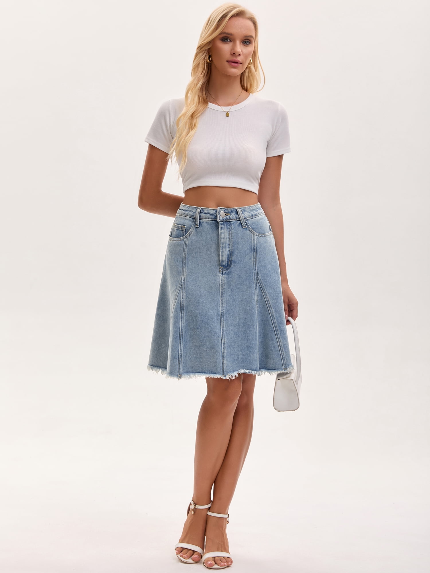 DARING DIVA Women's Denim A Line Flared Raw Hem Jean Skirts XX-Large Light Gary Blue