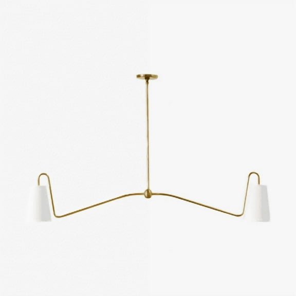Minimalist 2-Light Brass Pendant, White Linen Shade, Classic Linear Hanging Lamp for Living Room, Kitchen, Bedroom, Dining Room