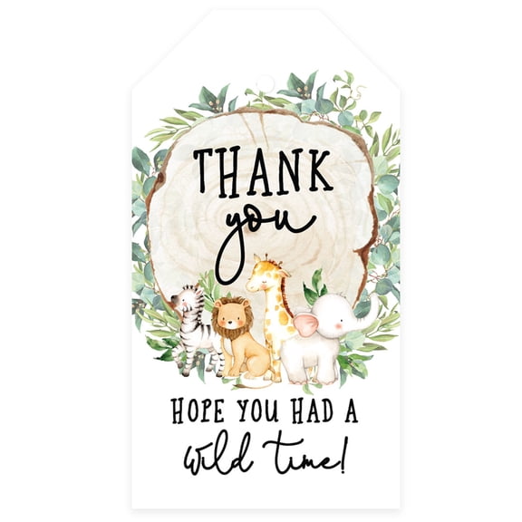 Koyal Wholesale Kids Party Favor Classic Thank You Hope You Had A Wild Time Gift Tags, Woodland Safari Animals Tags