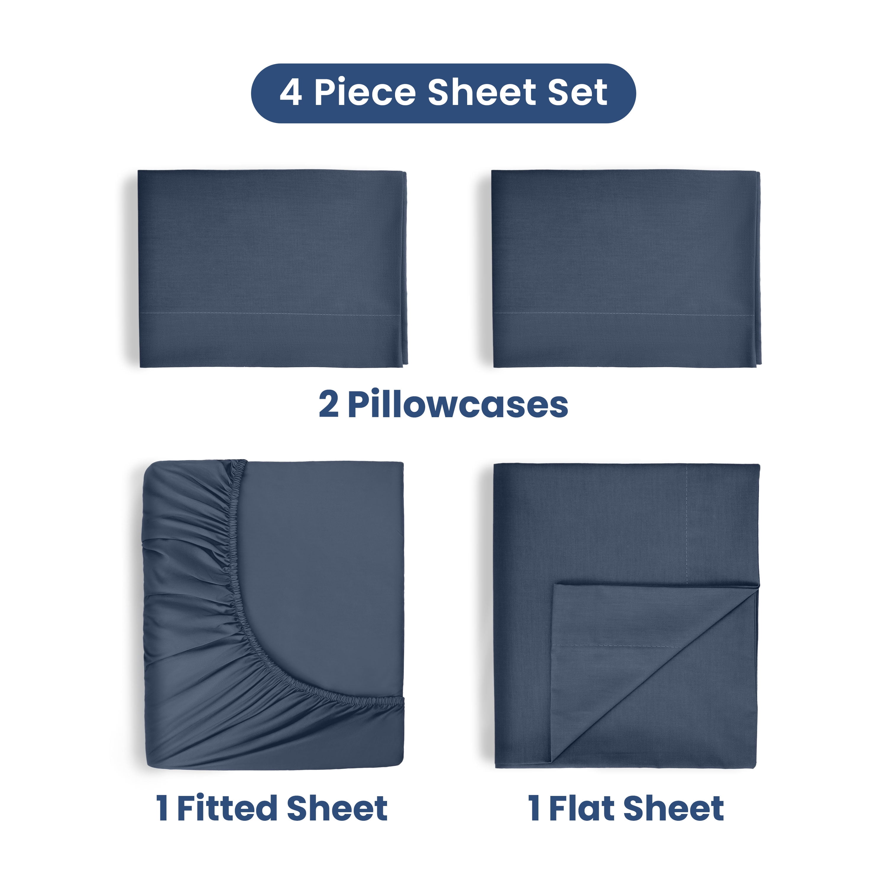 Soft Lightweight 400TC 100% Cotton Sateen Bed Sheet Set – 4-Piece Full – Navy