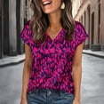 thumbnail image 2 of Womens Graphic T Shirts Satin Elegant V Neck Short Sleeves Soft Lightweight Rugby Shirt for Women,Hot Pink,L, 2 of 4