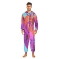 thumbnail image 2 of IAUYY Unisex Adult Onesie Pajamas Ultra-Soft Crystal-Soft Fabric, Halloween Adult Onesie Pajamas Adults,With a Zipper Plus Size Onesie Pajamas, Pinkish-purple Palm Tree, 2 of 7