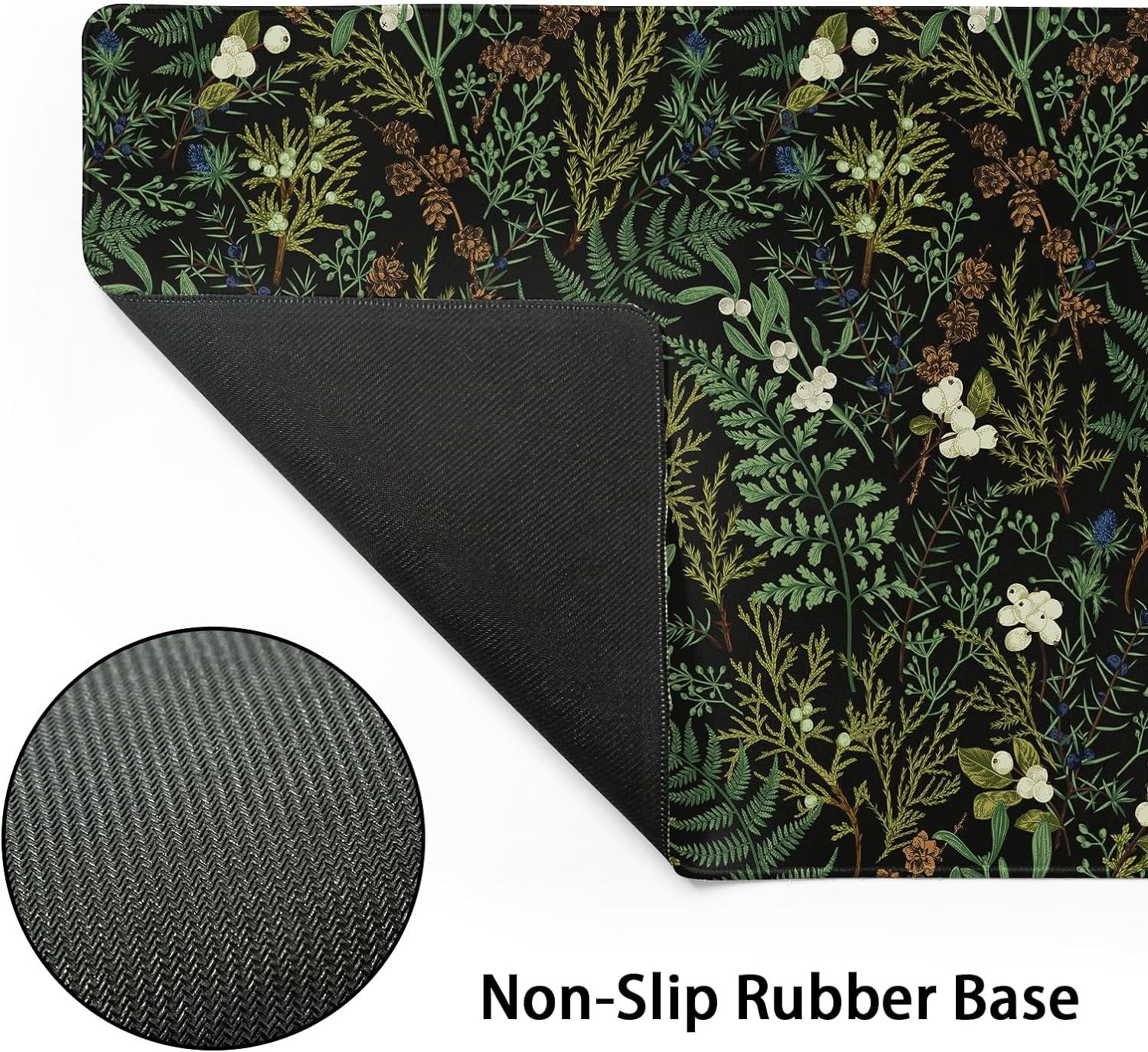 Black Aesthetic Vintage Botanical Gaming Mouse Pad XXL Cute Forest Green Plant Nature Floral Extended Large Mouse Pad Big Mousepad Non-Slip Stitched Edge Long Mat for Desk Office Computer,35.4x15.7 in