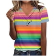 thumbnail image 2 of POTETI Summer Tops for Women Casual Striped V-Neck Short Sleeve T-Shirts for Women, 2 of 4