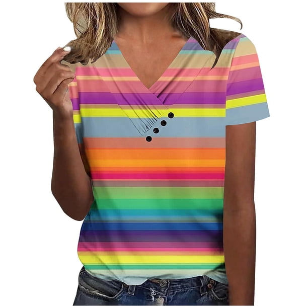 Camiseta de Manga Corta con Cuello en V, Camiseta Larga de Moda Y Ligera para Mujeres