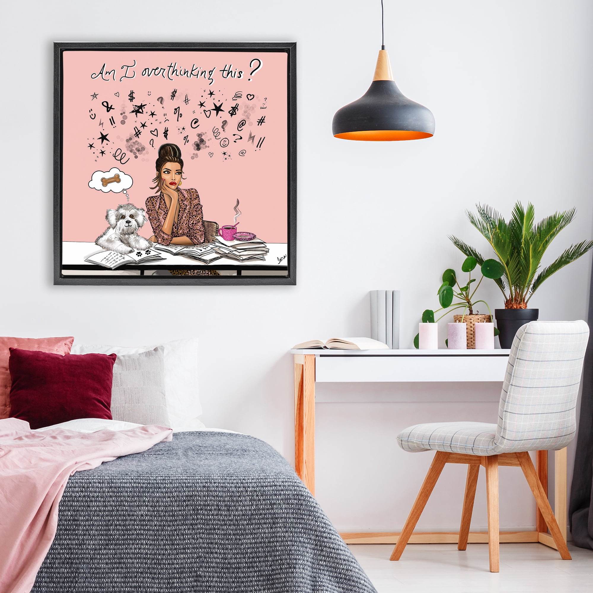 Stupell Industries Overthinking Reflection with Puppy Black Framed Floater Canvas Wall Art, design by Tara Boone