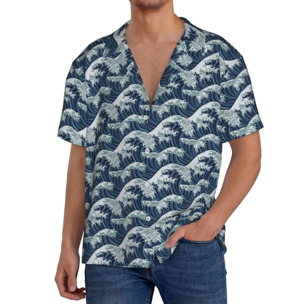Fotbe A Japanese Great Wave Camisa Estampada de Manga Corta para Hombre, Casual de Verano, Estilo Playero, Sin Arrugas-XX-Large