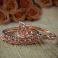 thumbnail image 4 of 2 carat Real Morganite and Man made diamond moissanite Trio Ring Set Engagement Ring with two matching bands Sterling Silver with 18k Gold Plating, 4 of 5