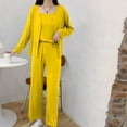 thumbnail image 2 of CQXIDFH Pajamas Set for Women 3 Piece Pajama Set Long Sleeve Cardigan Sleeveless Top with Wide Leg Pants Loose Fit Pjs Lounge Set, 2 of 5