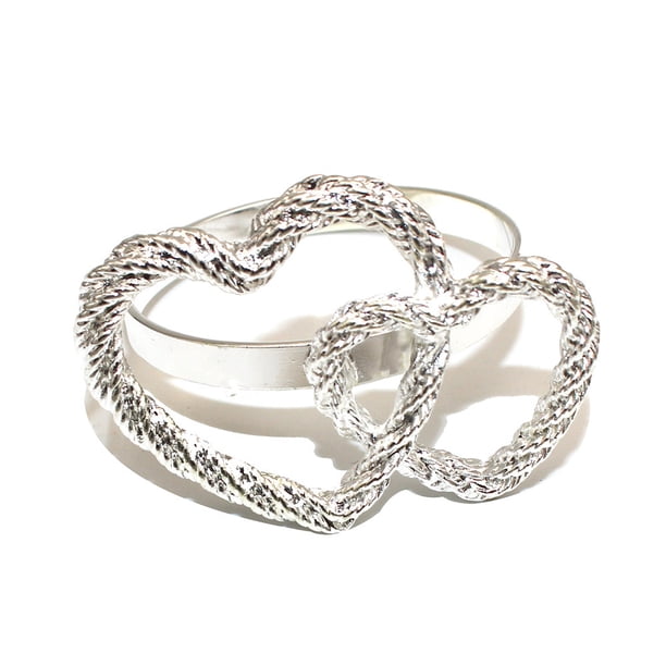 Zhuge Botón de servilleta con doble aro simple con forma de corazón,anillo de tela para la boca, decoración de escritorio para restaurante, hotel, 12 piezas (plata)