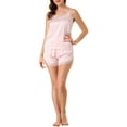 thumbnail image 4 of Unique Bargains Women's Satin Camisole Lace Cami Shorts Pajamas Sleepwear Sets, 4 of 6