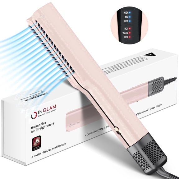 Air Straightener Flat Iron, IG INGLAM 2 in 1 Wet to Dry for Hair Styling, 200 Million Negative Ions, No Heat Damage for All Hair Types, Light Pink