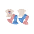 thumbnail image 2 of Raccmtaty Kid Girls Pants Set, Short Sleeve Popsicle Letters Print T-shirt with Stars Stripes Flare Pants 4th of July Clothing, 2 of 9