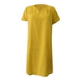 thumbnail image 4 of B91xZ Sundresses for Women Robe Maxi Décontractée à Manches Courtes Col Rond à Volants Ligne A pour Invité de Mariage, Jaune L, 4 of 5