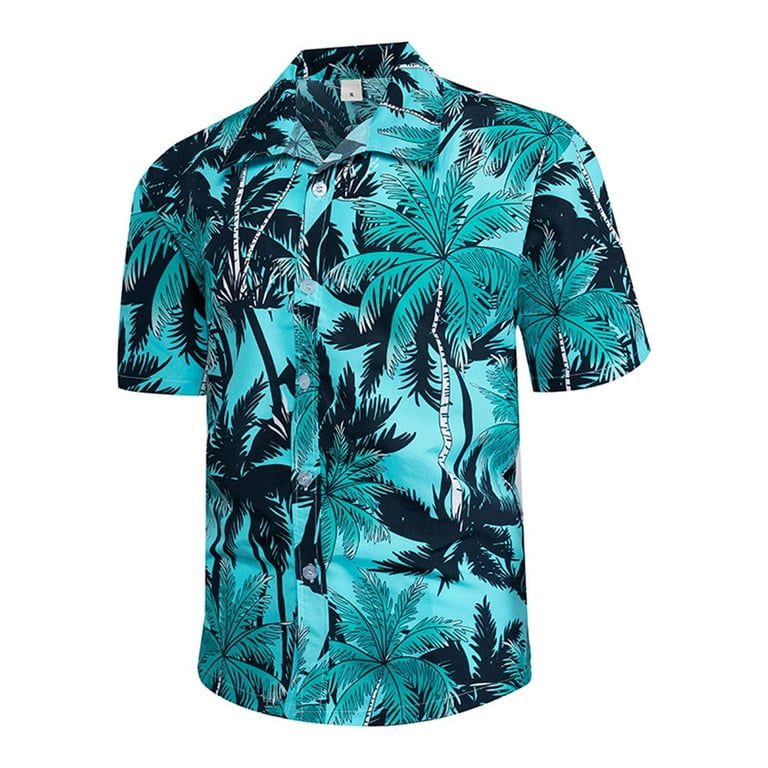 ZCFZJW Men's Hawaiian Shirts Casual Button Down Short Sleeve Aloha Beach  Dress Shirt Funny Pattern Print Holiday Tropical T-Shirts Blue XXXXL