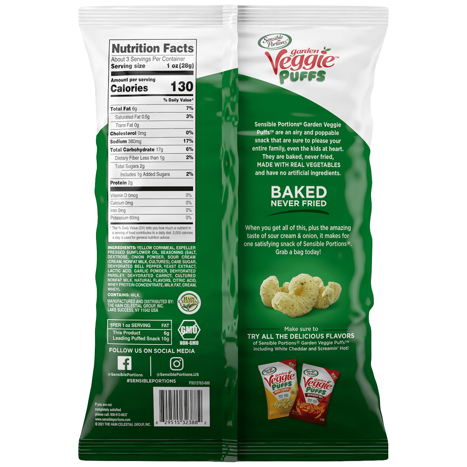 Sensible Portions Garden Veggie Sour Cream & Onion Snack Puffs, 3.75 oz