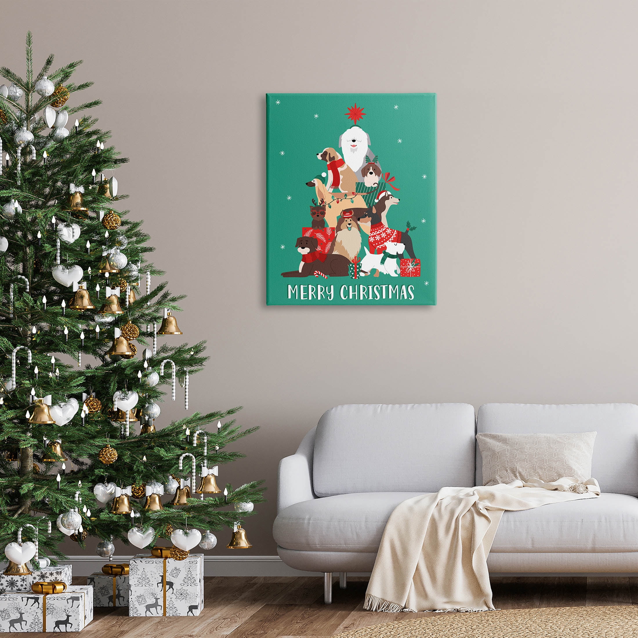 Merry Christmas Happy Dog Gifts Holiday Graphic Art Gallery Wrapped Canvas Print Wall Art
