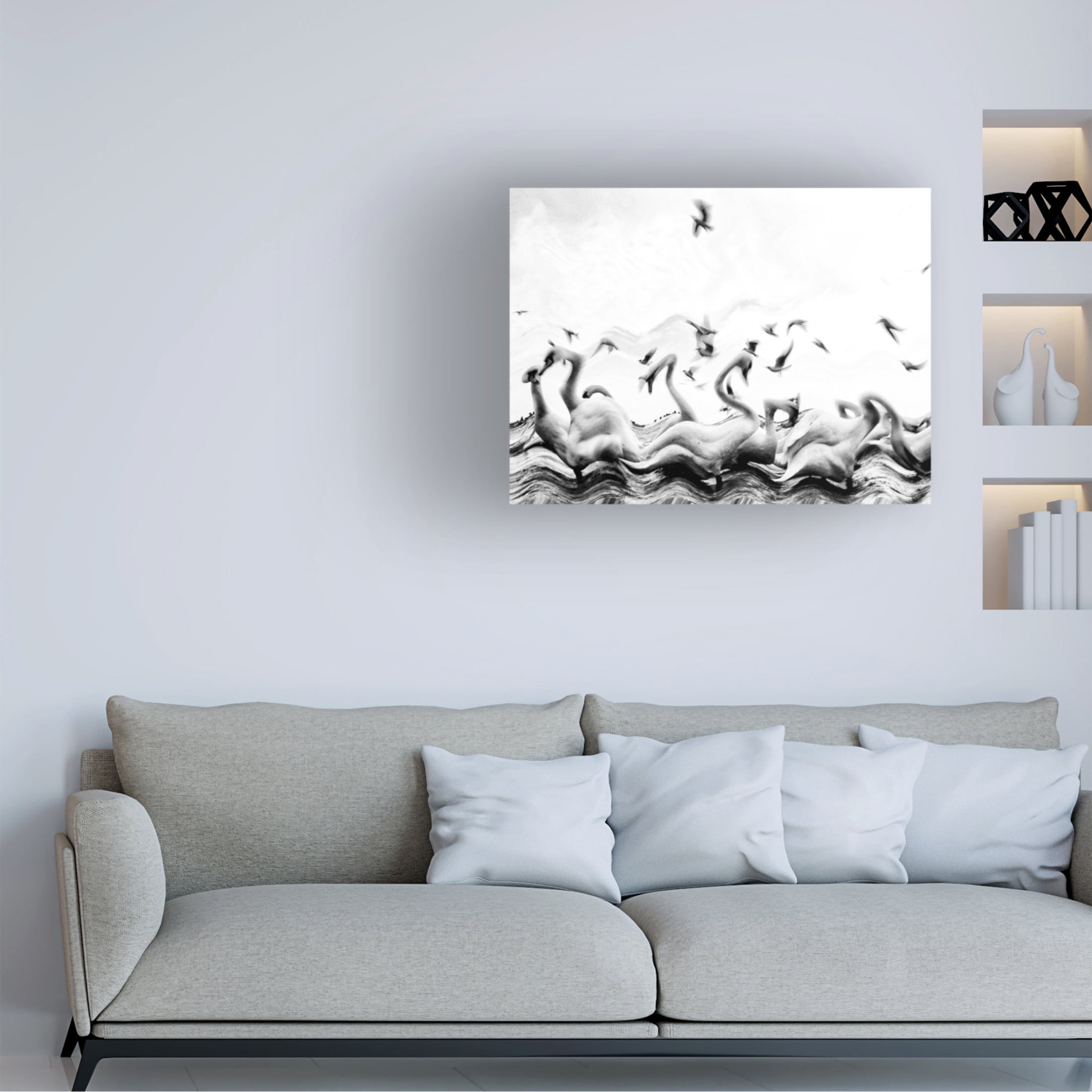 Trademark Fine Art Silvia Dinca Swans Waves Canvas Wall Art