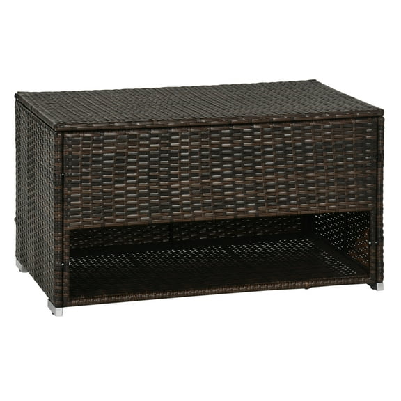 Outdoor Deck Box & Shoe Storage, PE Rattan Wicker Storage Chest with Liner - Patio Furniture Cushions, Pool Toys, Garden Tools - Brown
