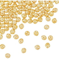 Gold 100Pcs 18K Gold Plated Filigree Hollow Round Beads 6mm Brass Beads Gold Spacer Beads Alloy Charm Beads Metal Loose Beads for DIY Crafts Bracelets Necklaces Earrings Jewelry Making