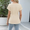 thumbnail image 6 of Delayuji Women's Spring Solid Color Round Neck Folded Belt Loose Casual Short Sleeve Top Beige L Polyester,Spandex Short Sleeve Shirts for Women, 6 of 6