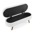 thumbnail image 5 of DEALTOPS 3D Linen Fabric Ottoman, Oval Storage Bench with Storage Space and Rubber Wood Legs, White, 5 of 8