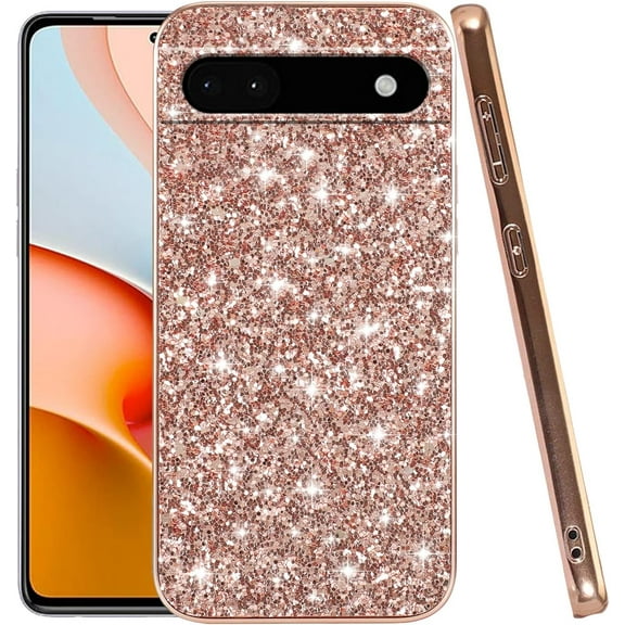 Compatible with Google Pixel 6A Case Glitter Shockproof,Google Pixel 6A Phone Case Bling Sparkly Soft TPU and PC Silicone Shiny Girl Women Thin Protective Cover (Rose Gold)