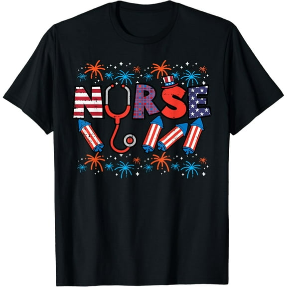 4th Of July Nurse Stethoscope Patriotic Scrub Top Women Men T-Shirt