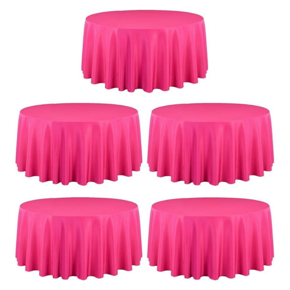 5 Pack 120 Inch Round Tablecloth Fuchsia - Bulk for 60 Inch Round Table Floor Length - Wrinkle Resistant Polyester Fabric Cloth for Wedding