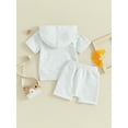 thumbnail image 5 of FEORJGP Toddlers Baby Summer Shorts Set Little Boys Girls Short Sleeve T-shirt Hooded Sweatshirt Slit Tops with Drawstring Shorts Solid Color 2-piece Outfit Loose Casual Activewear, 5 of 9