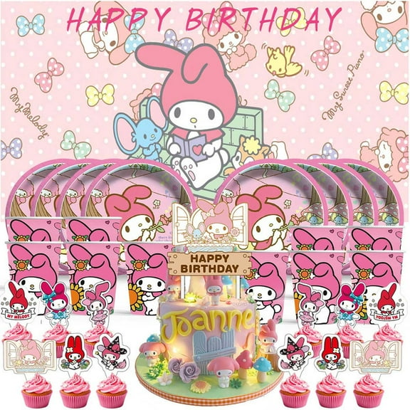 My Melody Birthday Cups Party Supplies Decor Backdrop Paper Plates Fans Decorations Banner