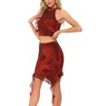 thumbnail image 4 of Conjunto de Top Corto de Cuello Halter y Falda Mini Rizada para Fiesta de Mujeres Chic en Rojo, 4 of 6