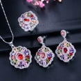 thumbnail image 2 of Colorful Cubic Zircon Big Flower Dangling Drop Necklace Earring Ring Jewelry Set, 2 of 7